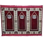 Large Burgundy Green Multicoloured Islamic Prayer Mat Rug Musallah Janamaaz (3 People) (6)