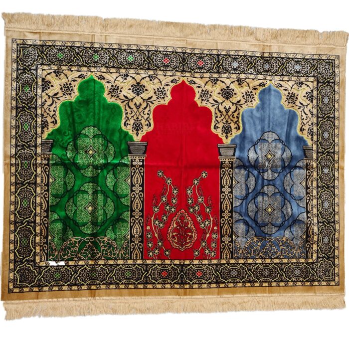 Large Green Red Blue Multicoloured Islamic Prayer Mat Rug Musallah Janamaaz (3 People) (2)