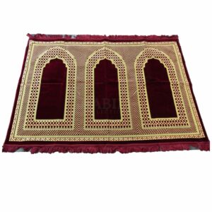 Large Maroon Blue Multicoloured Islamic Prayer Mat Rug Musallah Janamaaz (3 People) (1)