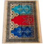 Large Red Blue Beige Multicoloured Islamic Prayer Mat Rug Musallah Janamaaz (3 People) (2)