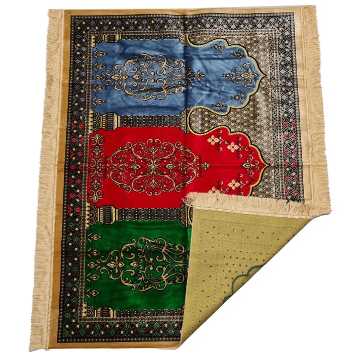 Large Red Blue Green Beige Yellow Multicoloured Islamic Prayer Mat Rug Musallah Janamaaz (3 People) (1)