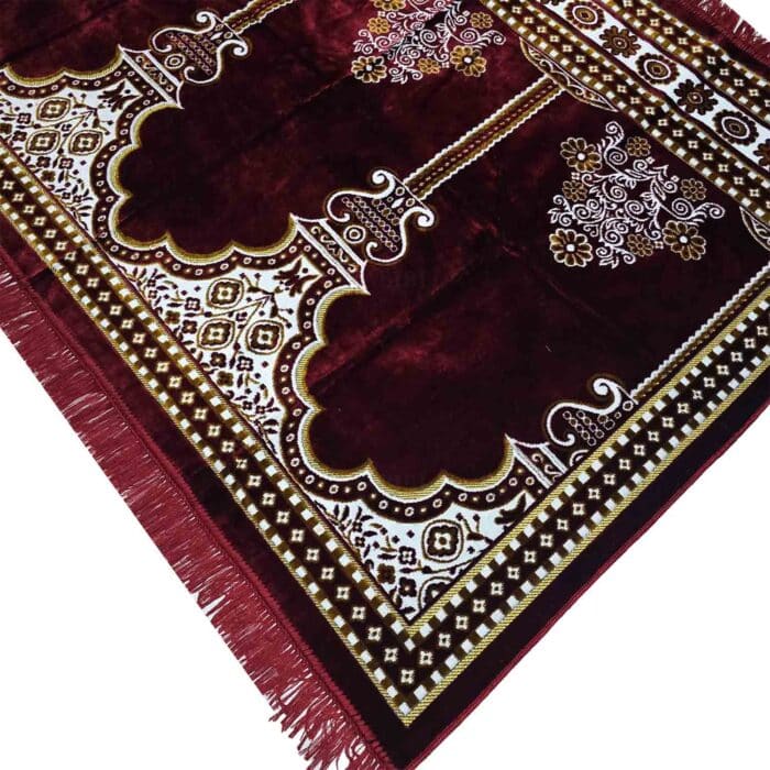 Large Turkish Maroon Burgundy Islamic Prayer Mat Rug Musallah Janamaaz (3 People) (4)