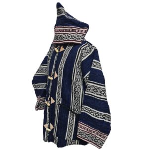 Luxury Blue Multi Striped Moroccan Cashmere Wool Blend Baja Jerga Jacket With Zipper (5)