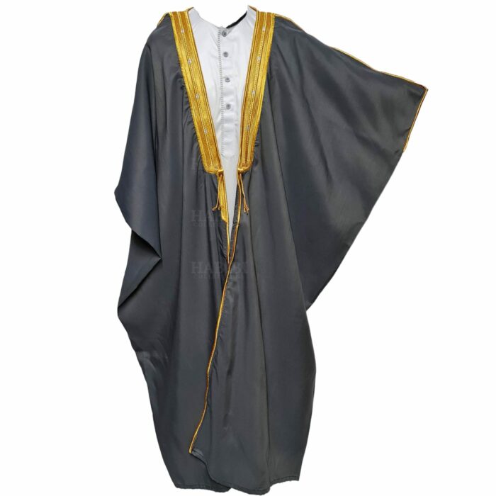 M21 Bisht 3qsslv 05 Men's Premium 3 Quarter Sleeve Arabian Bisht Green Silver Cloak Arab Dress Thobe Islam Robe Eid 0523 204645