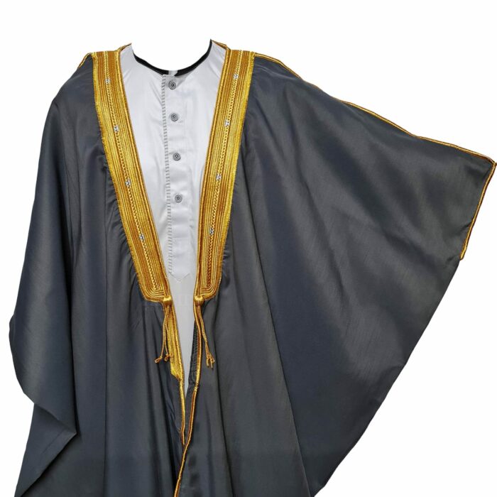 M21 Bisht 3qsslv 05 Men's Premium 3 Quarter Sleeve Arabian Bisht Green Silver Cloak Arab Dress Thobe Islam Robe Eid 0523 204654