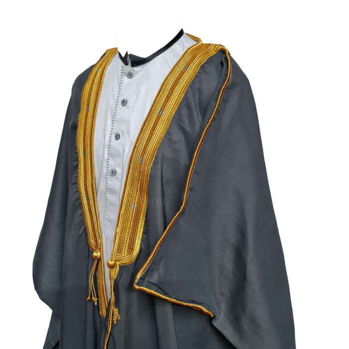 M21 Bisht 3qsslv 05 Men's Premium 3 Quarter Sleeve Arabian Bisht Green Silver Cloak Arab Dress Thobe Islam Robe Eid 0523 204723