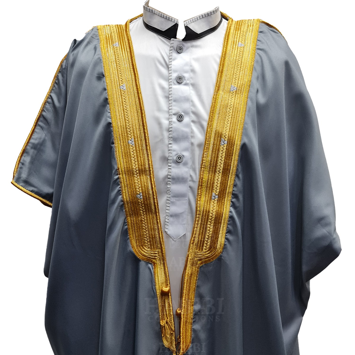 Men's PREMIUM 3 Quarter Sleeve Arabian Bisht Grey Gold Cloak