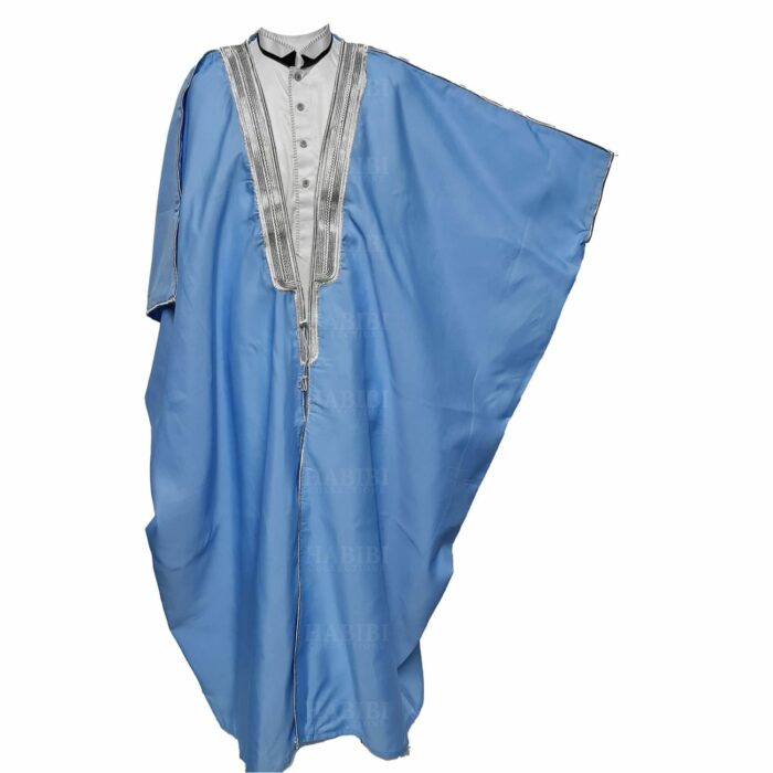 M21 Bisht 3qsslv 08 Men's Premium 3 Quarter Sleeve Arabian Bisht Green Silver Cloak Arab Dress Thobe Islam Robe Eid 0523 210102