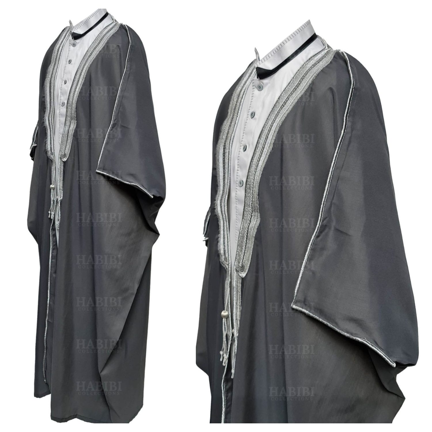 Grey   BISHT CLOAK ARAB DRESS THOBE SAUDI MENS ROBE EID Silver 