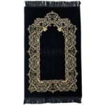 High Quality Islamic Prayer Mat Floral Plain by Saffa Black/Silver/Gold