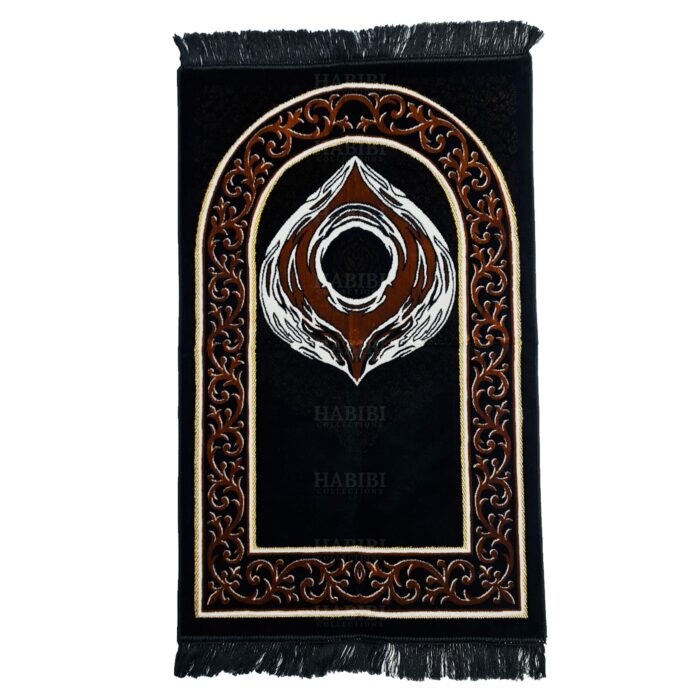 Luxury Soft Islamic Kaba Black Stone Prayer Mat Gold Black Grey by Saffa Hajar Aswad