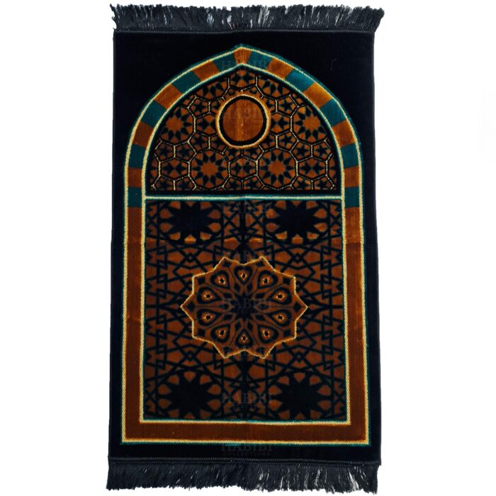 Luxury Soft Islamic Arch Mehrab Prayer/Wall Mat Gold Black Grey by Saffa