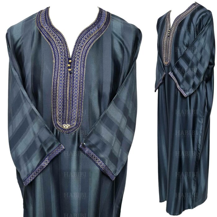 M3qs 005 Habibicollections Mens Moroccan 3 Quarter Sleeve Patterned Jubba Thobe 120244