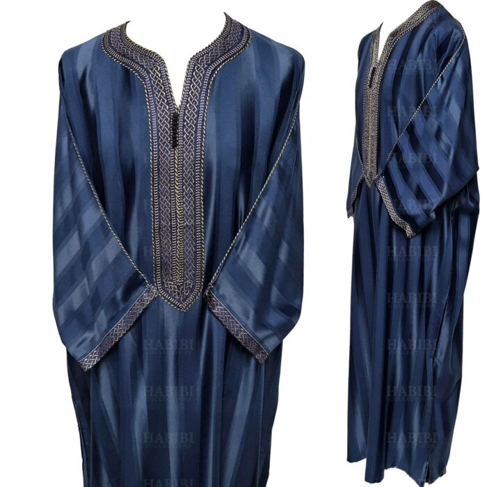 M3qs 007 Habibicollections Mens Moroccan 3 Quarter Sleeve Patterned Jubba Thobe 120640