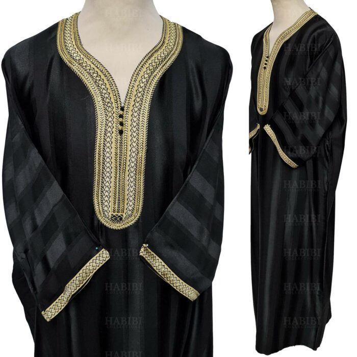 M3qs 014 Habibicollections Mens Moroccan 3 Quarter Sleeve Patterned Jubba Thobe 124843