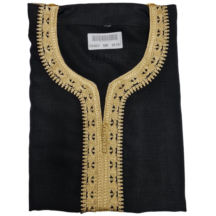 M3qs Azd 005 Moroccan Cotton Blend Black 3 Quarter Sleeve Thobe Jubba Kandora Dishdasha (6)
