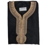 M3qs Azd 005 Moroccan Cotton Blend Black 3 Quarter Sleeve Thobe Jubba Kandora Dishdasha (7)
