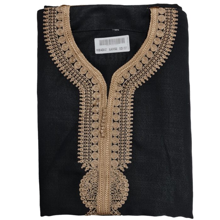 M3qs Azd 005 Moroccan Cotton Blend Black 3 Quarter Sleeve Thobe Jubba Kandora Dishdasha (7)