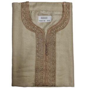 M3qs Azd 007 Moroccan Cotton Blend Beige 3 Quarter Sleeve Thobe Jubba Kandora Dishdasha (1)