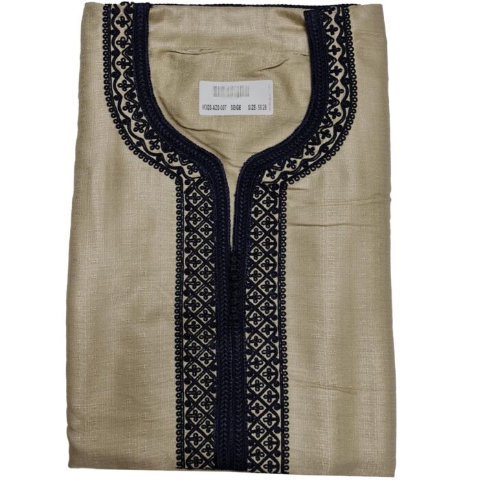 M3qs Azd 007 Moroccan Cotton Blend Beige 3 Quarter Sleeve Thobe Jubba Kandora Dishdasha (2)