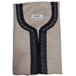M3qs Azd 007 Moroccan Cotton Blend Beige 3 Quarter Sleeve Thobe Jubba Kandora Dishdasha (4)