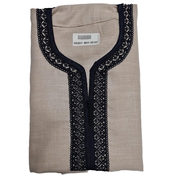 M3qs Azd 007 Moroccan Cotton Blend Beige 3 Quarter Sleeve Thobe Jubba Kandora Dishdasha (4)