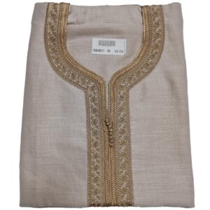 M3qs Azd 012 Moroccan Cotton Blend Beige 3 Quarter Sleeve Thobe Jubba Kandora Dishdasha (1)