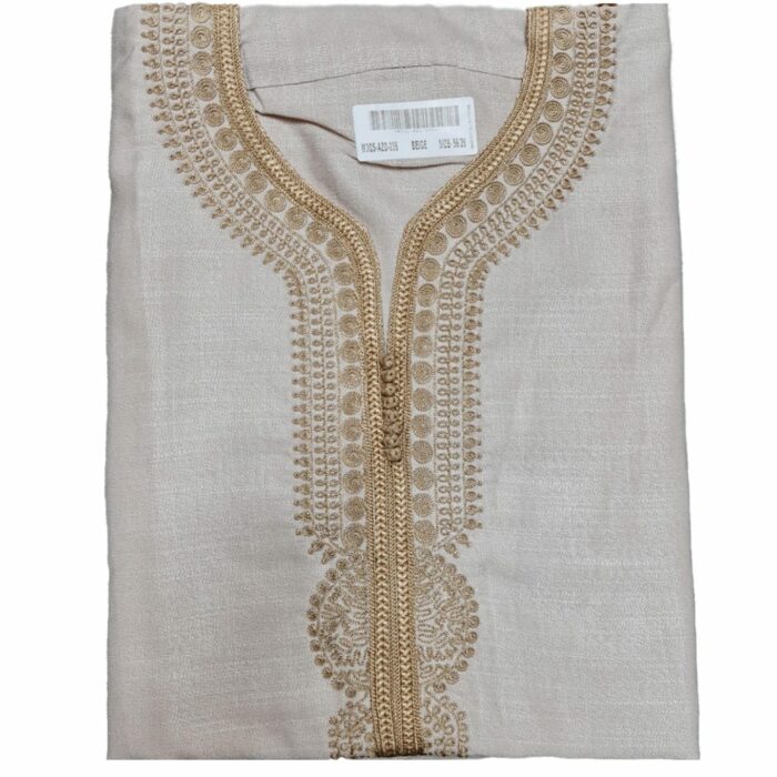 M3qs Azd 012 Moroccan Cotton Blend Beige 3 Quarter Sleeve Thobe Jubba Kandora Dishdasha (2)