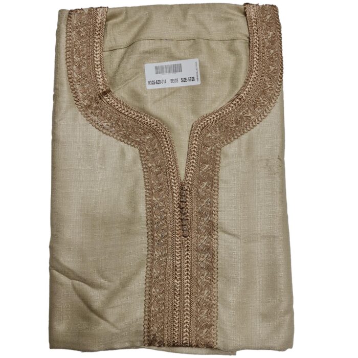 M3qs Azd 012 Moroccan Cotton Blend Beige 3 Quarter Sleeve Thobe Jubba Kandora Dishdasha (3)