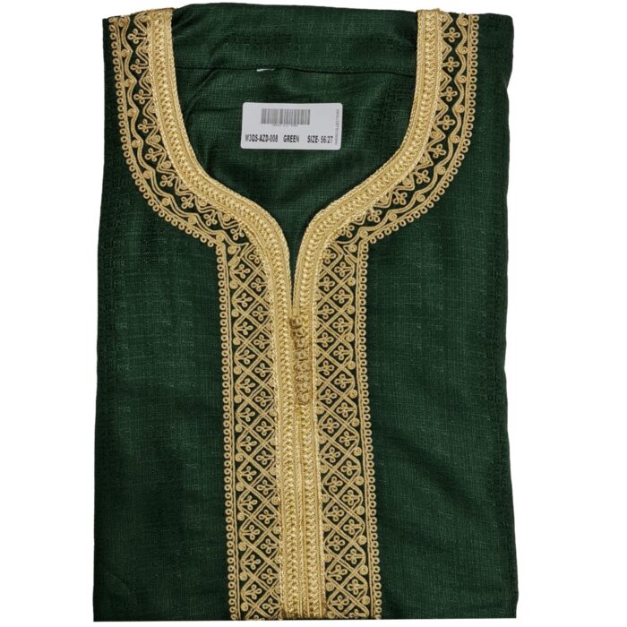 M3qs Azd 017 Moroccan Cotton Blend Dark Green 3 Quarter Sleeve Thobe Jubba Kandora Dishdasha (3)