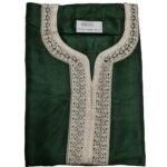 M3qs Azd 017 Moroccan Cotton Blend Dark Green 3 Quarter Sleeve Thobe Jubba Kandora Dishdasha (4)