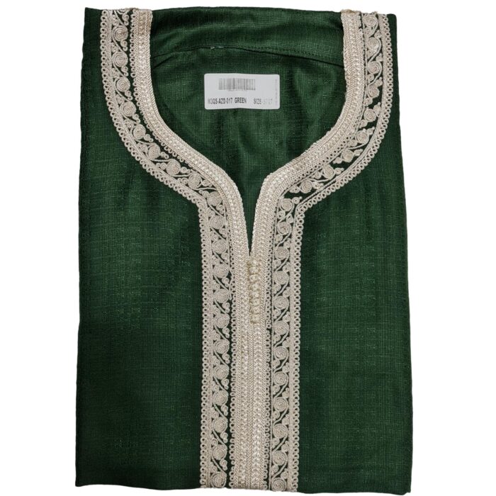 M3qs Azd 017 Moroccan Cotton Blend Dark Green 3 Quarter Sleeve Thobe Jubba Kandora Dishdasha (5)