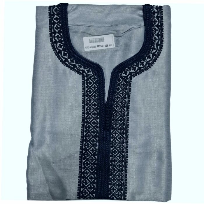 M3qs Azd 019 Moroccan Cotton Blend Grey 3 Quarter Sleeve Thobe Jubba Kandora Dishdasha