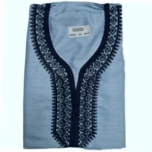 M3qs Azd 021 Moroccan Cotton Blend Light Blue 3 Quarter Sleeve Thobe Jubba Kandora Dishdasha (3)