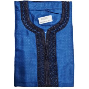 M3qs Azd 022 Moroccan Cotton Blend Royal Blue 3 Quarter Sleeve Thobe Jubba Kandora Dishdasha (1)