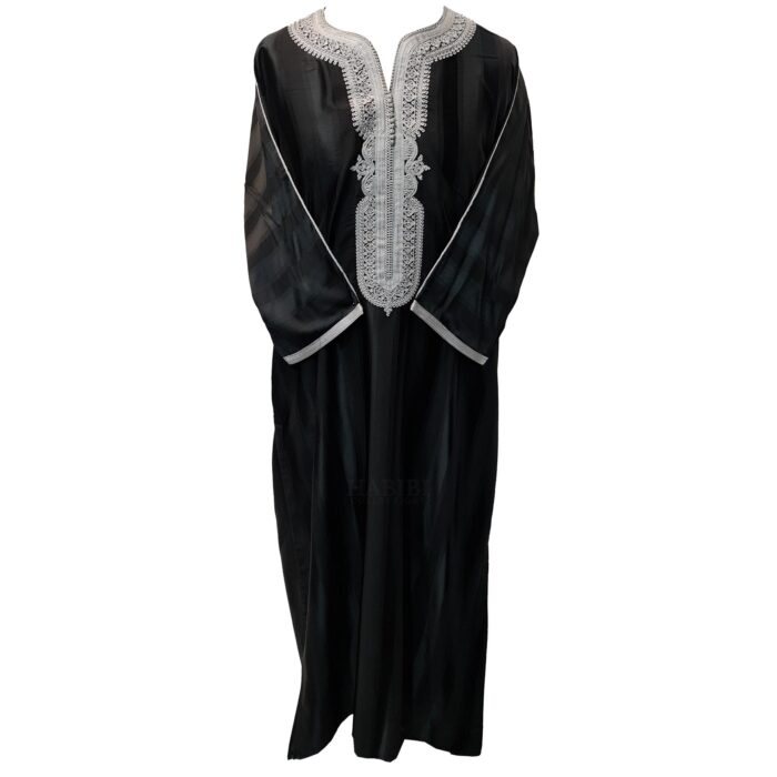 M3qs Azd 092 Moroccan Cotton Blend Black 3 Quarter Sleeve Thobe Jubba Kandora Dishdasha (13)