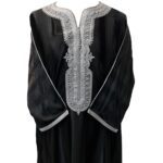 M3qs Azd 092 Moroccan Cotton Blend Black 3 Quarter Sleeve Thobe Jubba Kandora Dishdasha (14)