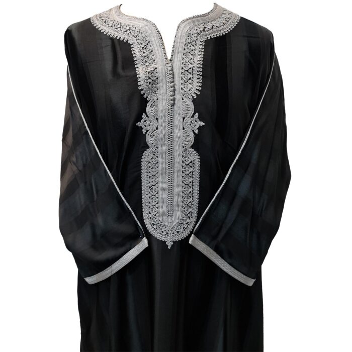 M3qs Azd 092 Moroccan Cotton Blend Black 3 Quarter Sleeve Thobe Jubba Kandora Dishdasha (14)