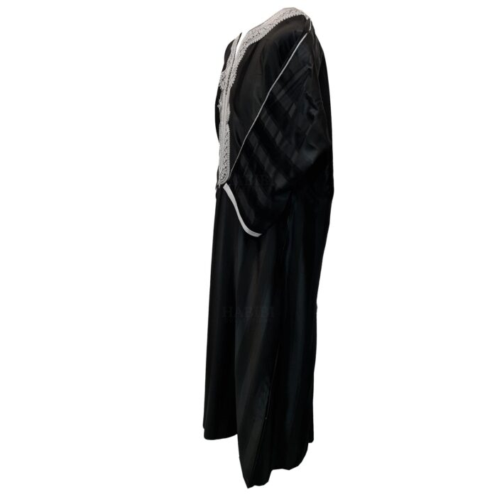 M3qs Azd 092 Moroccan Cotton Blend Black 3 Quarter Sleeve Thobe Jubba Kandora Dishdasha (19)