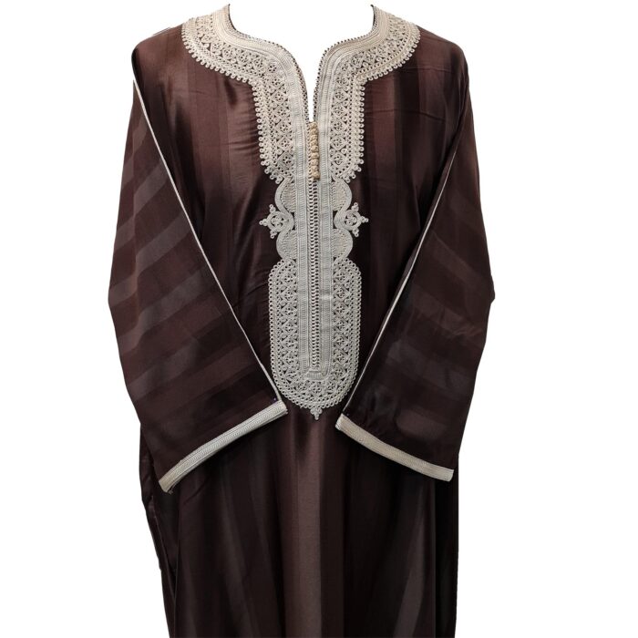 M3qs Azd 093 Moroccan Cotton Blend Brown 3 Quarter Sleeve Thobe Jubba Kandora Dishdasha (26)
