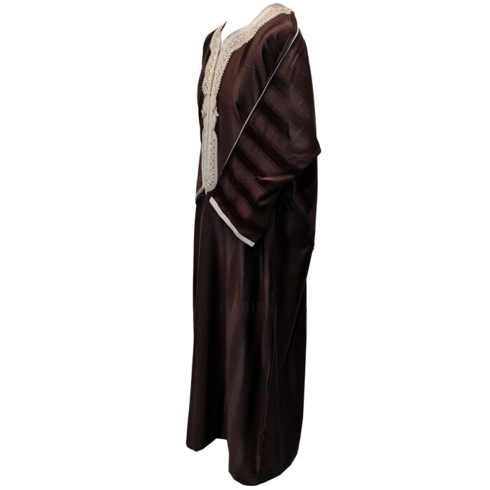 M3qs Azd 093 Moroccan Cotton Blend Brown 3 Quarter Sleeve Thobe Jubba Kandora Dishdasha (27)