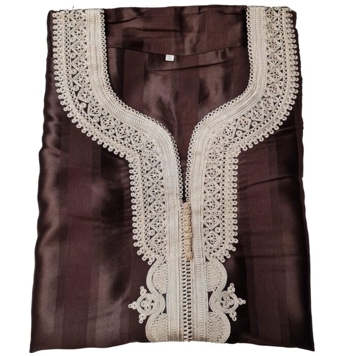 M3qs Azd 093 Moroccan Cotton Blend Brown 3 Quarter Sleeve Thobe Jubba Kandora Dishdasha (28)