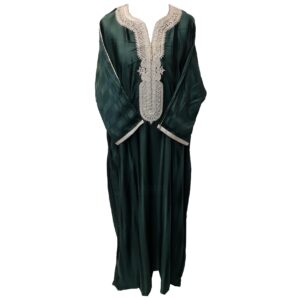 M3qs Azd 095 Moroccan Cotton Blend Dark Green 3 Quarter Sleeve Thobe Jubba Kandora Dishdasha (6)