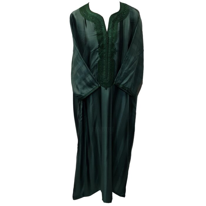 M3qs Azd 097 Moroccan Cotton Blend Dark Green 3 Quarter Sleeve Thobe Jubba Kandora Dishdasha (25)