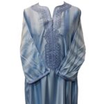M3qs Azd 098 Moroccan Cotton Blend Light Blue 3 Quarter Sleeve Thobe Jubba Kandora Dishdasha (46)