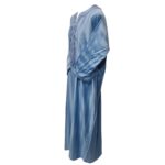 M3qs Azd 098 Moroccan Cotton Blend Light Blue 3 Quarter Sleeve Thobe Jubba Kandora Dishdasha (50)