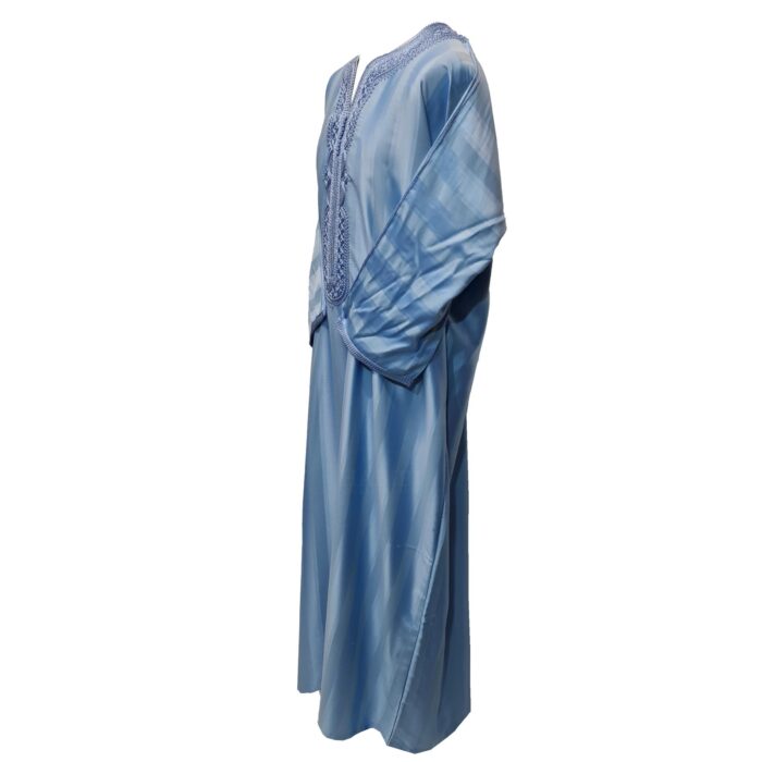 M3qs Azd 098 Moroccan Cotton Blend Light Blue 3 Quarter Sleeve Thobe Jubba Kandora Dishdasha (50)