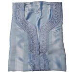 M3qs Azd 098 Moroccan Cotton Blend Light Blue 3 Quarter Sleeve Thobe Jubba Kandora Dishdasha (51)