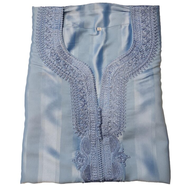 M3qs Azd 098 Moroccan Cotton Blend Light Blue 3 Quarter Sleeve Thobe Jubba Kandora Dishdasha (51)