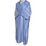M3qs Azd 2022a Moroccan Cotton Blend Blue 3 Quarter Sleeve Thobe Jubba Kandora Dishdasha (1)